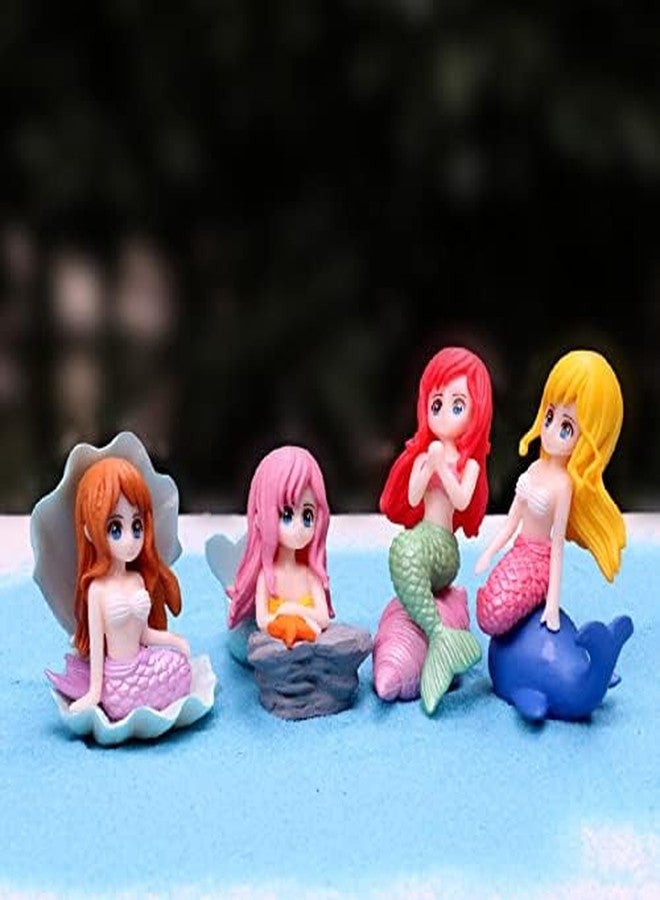 Mistletoe 4PCS Mermaid Characters Figurines for Ocean Theme Cake Decoration Cake Toppers, Mini Cute DIY Ornaments Miniature Mermaid Doll Figurines for Fairy Garden, Terrarium, Dollhouse - Image 2